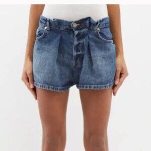 Raey Extra Fold Denim Shorts Dark Indigo Size 26 Casual  Gathered Waist Cute NWT